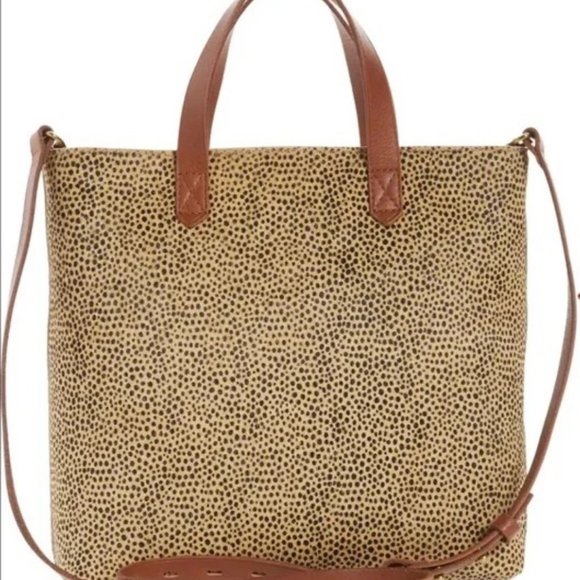 Madewell Small Zip Top Hair Calf Leopard Transport Tote in Autumn Gold NWT - Picture 4 of 6